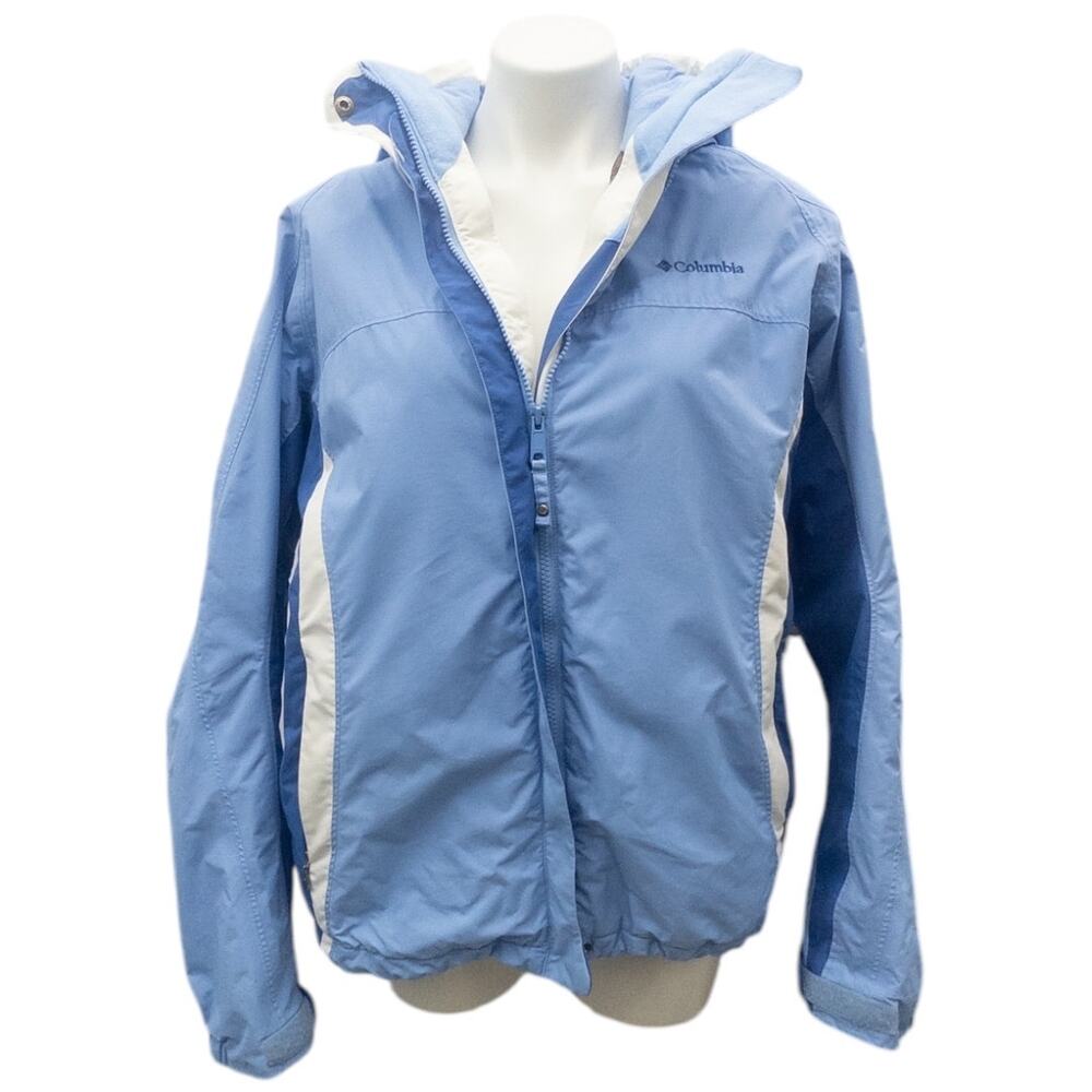 Columbia Whirlibird Interchange Jacket Womens XL Blue White Shell Only Hooded